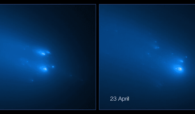  El telescopio Hubble captó en abril del año 2020 la desintegración del cometa ATLAS. Foto: ESA   