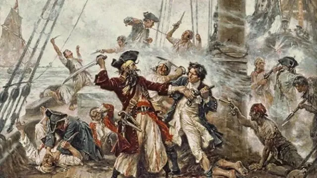Piratas y españoles en flota marina. Foto: VozPopuli   