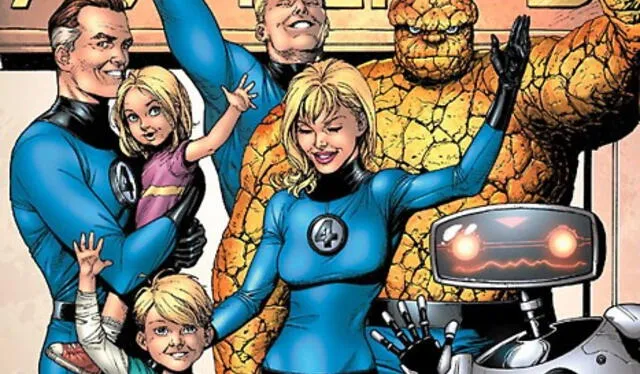 Sue Storm junto a sus dos hijos y los Cuatro Fantásticos. Foto: Marvel Comics   