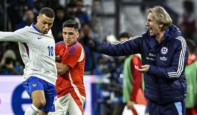  Ricardo Gareca dirigió su segundo partido como DT de Chile frente a Kylian Mbappé y Francia. Foto: composición LR/AFP   