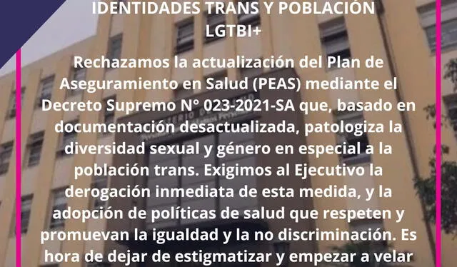 Comunicado por parte de Féminas Perú luego de la publicación de norma transfóbica. Foto: Féminas Perú   