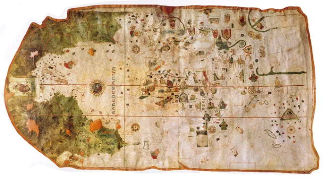 El primer mapa o carta en el que se incluye a América. Foto: Viajar 