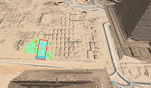  Los sistemas de teledetección registraron anomalías cerca a las pirámides de Giza. Foto: Archeological Prospection   