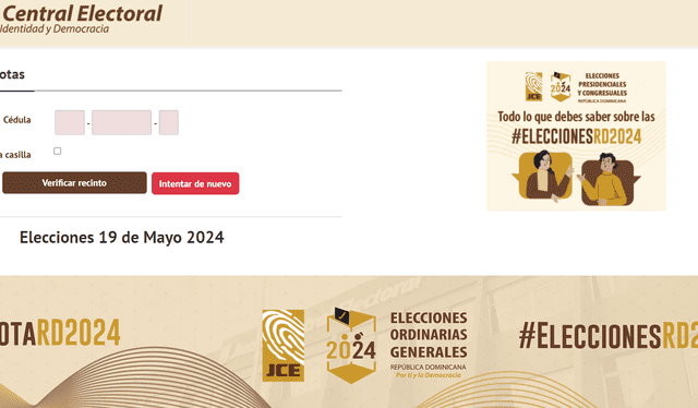 Esta es la página web oficial para que puedas acceder a tu local de votación en estas elecciones presidenciales 2024. Foto: Junta Central Electoral de la República Dominicana   