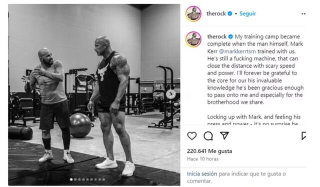 Dwayne Johnson entrenó directamente con Mark Kerr para la película. Foto: Dwayne Johnson/ Instagram   