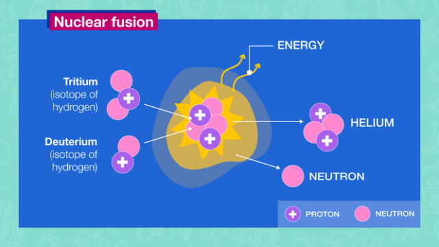  Una vez que los núcleos se encuentran a una distancia muy cercana entre sí, la fuerza nuclear de atracción entre ellos supera la repulsión eléctrica y se fusionan. Foto: IAEA   