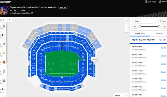 Precios de las entradas para ver a la Vinotinto vs. Ecuador en la Copa América 2024. Foto: Ticketmaster   