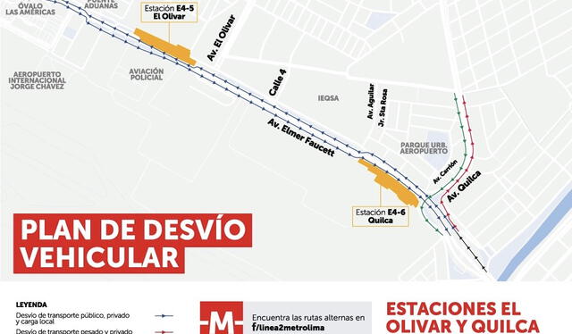  Este es el plan de desvío en la av. Faucett en Callao por obras de la Línea 4. Foto: Metro News   