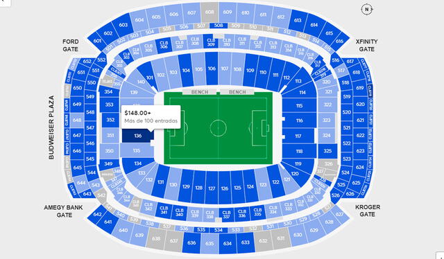  Vista desde la página interactiva dónde se pueden comprar entradas para la Copa América. Captura de: Ticketmaster   