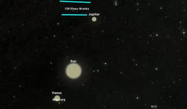 Ubicación del 'cometa Diablo', según el software de Stellarium. Foto: Stellarium   