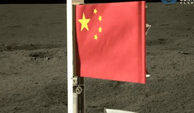  Bandera china apostada en el polo sur de la Luna. Foto: CNSA   