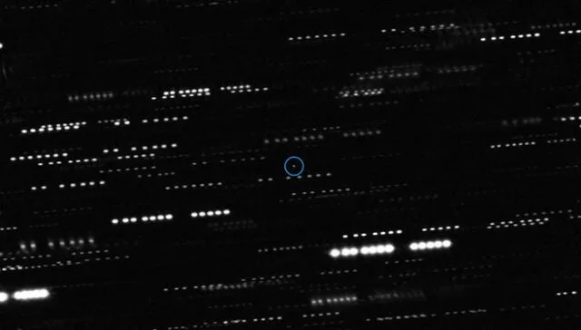  Combinación de imágenes de dos telescopios que capta al Oumuamua. Foto: ESO/K. Meech et al.<br><br>  