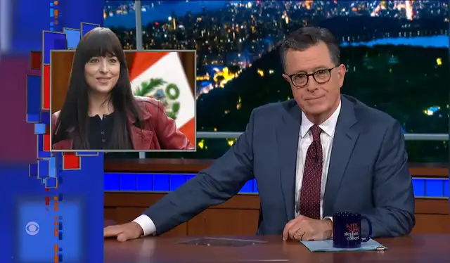  Stephen Colbert se burla de la baja popularidad de Dina Boluarte y la compara con Madame Web. Foto: captura YouTube/The late show with Stephen Colbert   