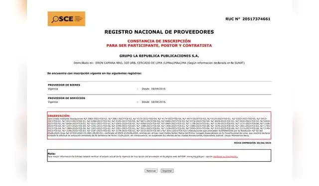 OSCE cumplió con levantar las sanciones impuestas al Grupo La República Publicaciones   