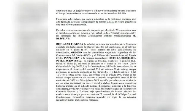 Juez ordena la ejecución inmediata de la sentencia que anula las sanciones   