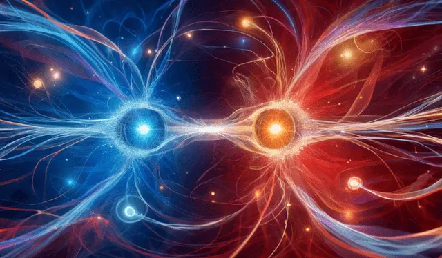 El entrelazamiento cuántico de dos partículas. Foto: IA   