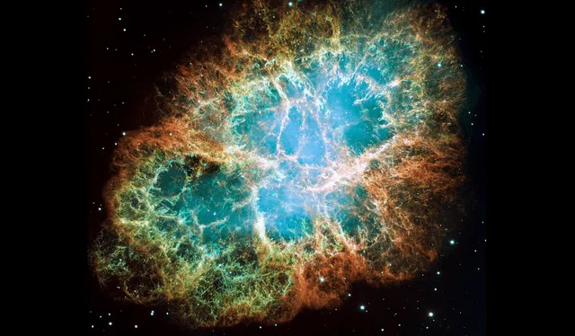 Esta es una imagen compuesta en mosaico, tomada por el telescopio espacial Hubble, de la Nebulosa del Cangrejo, un remanente de seis años luz surgido por la explosión de una supernova, según la NASA. Foto: NASA/ESA   
