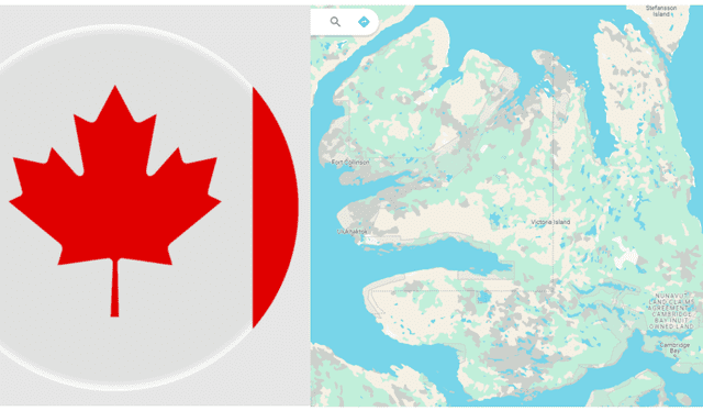  La isla Victoria presenta una silueta que recuerda al icónico símbolo de Canadá. Foto: composición LR/captura de Google Maps/Vecteezy 