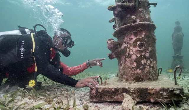  El museo submarino MUSZIF en las aguas marinas debajo de la Isla Fuerte, Colombia. Foto: AFP   