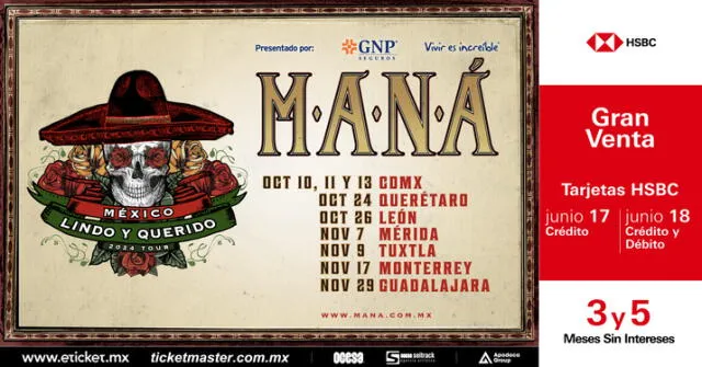 Maná ofrecerá nueve conciertos en importantes ciudades de la República Mexican. Foto: OCESA   