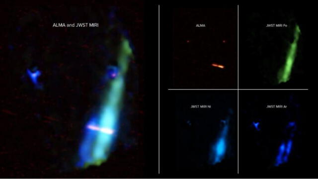 Discos y un par de chorros en el sistema estelar WL20. Foto: NASA/ESO   