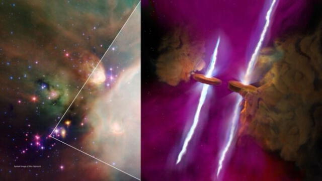 Sector galáctico en que fueron encontrados estos chorros de energía por ALMA y James Webb. Foto: NASA/JPL-Caltech/Harvard-Smithsonian   