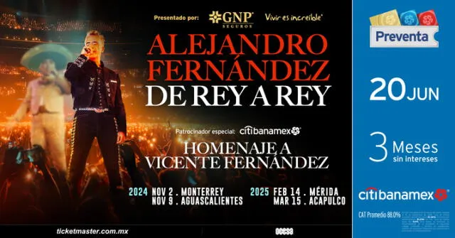Alejandro Fernández recordará a Vicente Fernández en un nostálgico concierto. Foto:OCES   