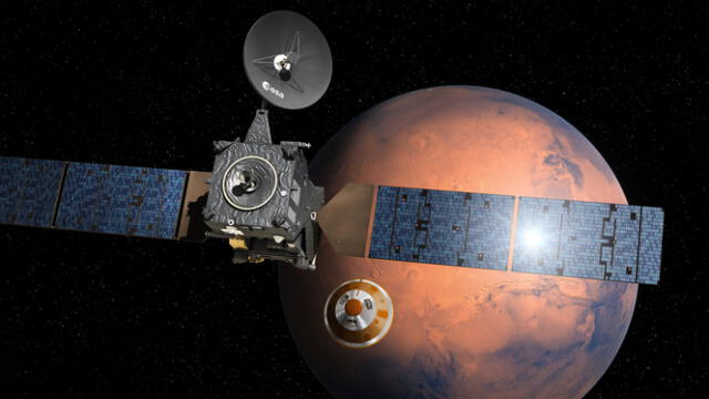 El TGO de la misión ExoMars operando desde las afueras de Marte. Foto: ESA   