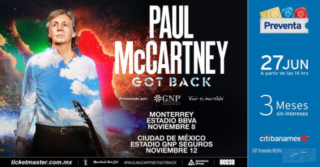  Paul McCartney se presentará por doceava vez en la Ciudad de México el 12 de noviembre. Foto: OCESA<br>    