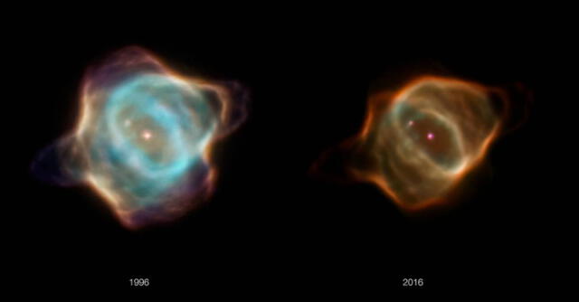 Así se apaga la nebulosa de la Mantarraya a lo largo de 20 años. Foto: NASA/Hubble   