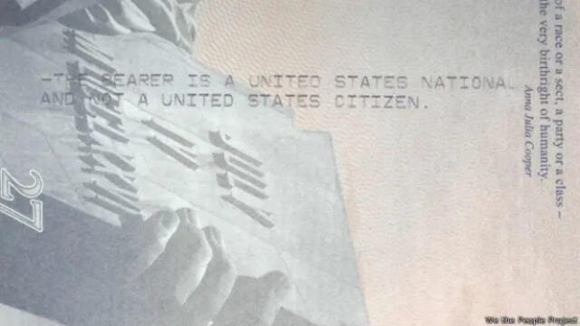  El pasaporte estadounidense de los samoamericanos incluye la frase: "El portador es un 'nacional' y no un ciudadano de EE.UU.". Foto: BBC   