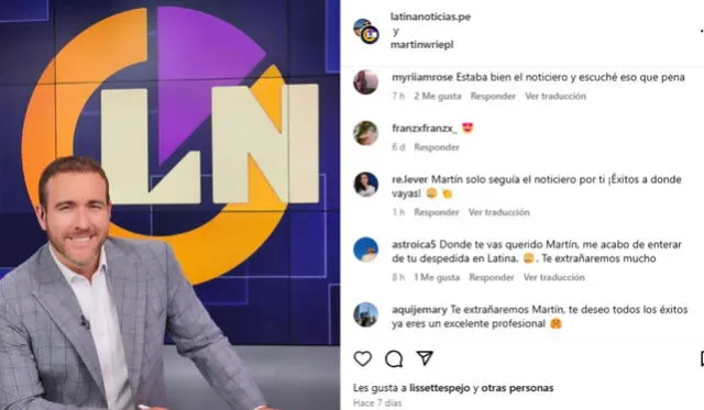 La publicación en Instagram de Martín Riepl y los comentarios de los usuarios. Foto: Instagram/ Latina   