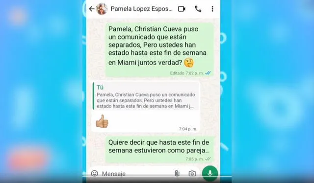 Pamela López en el WhatsApp con 'América Hoy'. Foto: composición LR/ América TV   