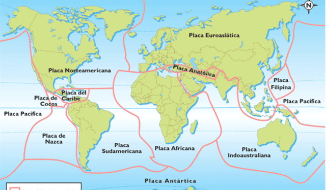 Un mapa de la Tierra con sus placas tectónicas. Foto: difusión   