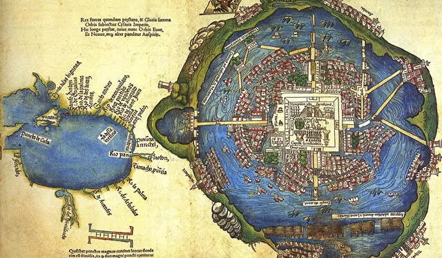  Este fue el primer mapa europeo de Tenochtitlán, la gran capital Azteca. Foto: Aleteia 