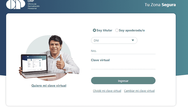 Web oficial de la ONP para saber cuánto dinero tiene aportado. Foto: ONP.   