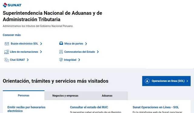 Web oficial de la Sunat. Foto: captura de pantalla, Sunat.   