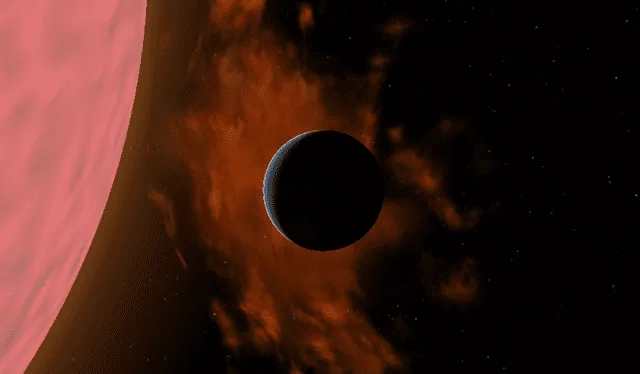 Ilustración de un posible Júpiter caliente orbitando una gigante roja. Foto: Celestia   