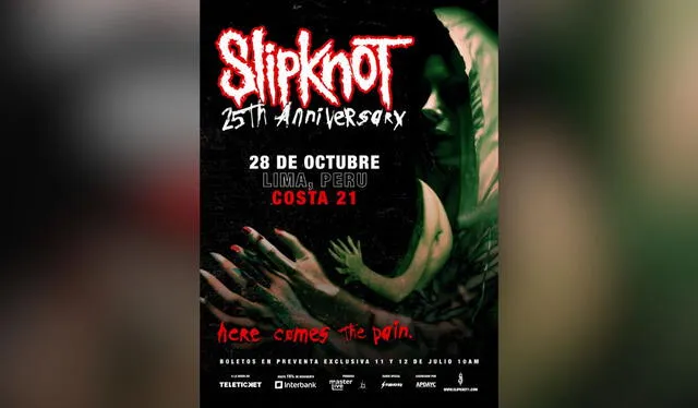 Afiche del próximo concierto de Slipknot. Foto: composición LR/Teleticket   