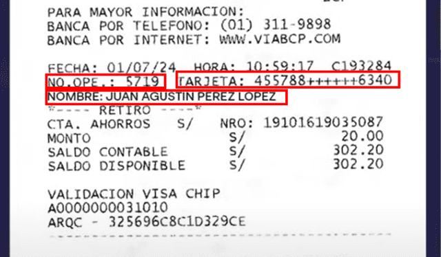  Estos son los datos personales que revelan los voucher que emiten los cajeros automáticos. Foto: captura YouTube/ Latina   