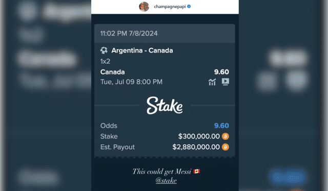  Apuesta de Drake a favor de Canadá. Foto: Instagram    