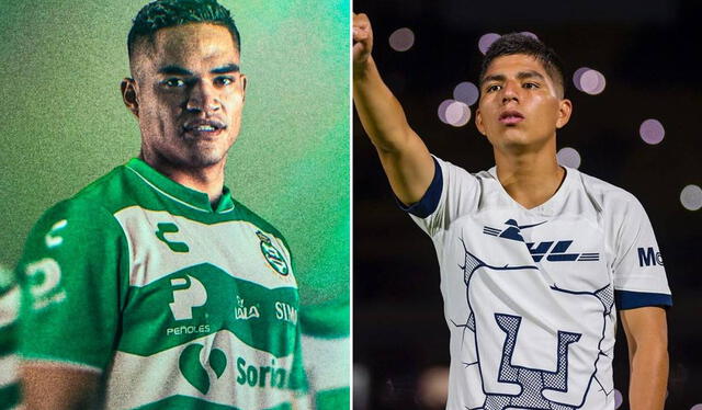  Anderson Santamaría llegó a Santos Laguna a inicios de julio, mientras que Piero Quispe llegó a Pumas a inicios del 2024. Foto: composición LR/Santos/Instagram Piero Quispe    