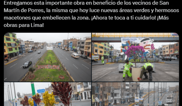 López Aliaga renueva av. Perú en SMP, pero trabajadores municipales se llevan las macetas tras ceremonia