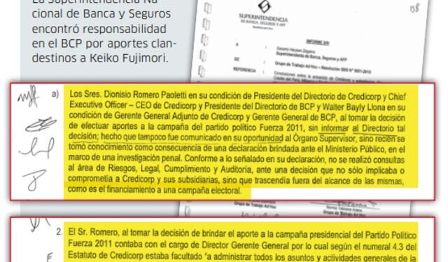  La SBS encontró responsabilidad en el BCP por aportes clandestinos a Keiko Fujimori.    