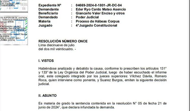 Sentencia de habeas corpus de la Segunda Saka Constituciional de Lima   