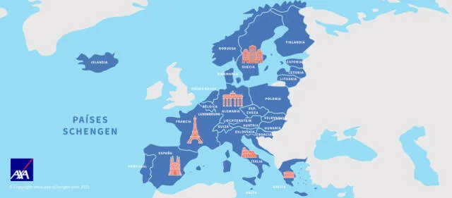 Países de Europa parte del área Schengen. Foto: AXA Schengen   