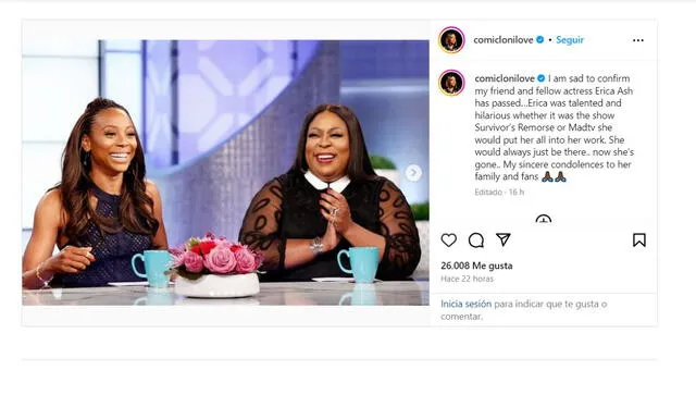 Homenaje de la actriz Loni Love a Erica Ash.Foto: Loni Love/ Instagram    