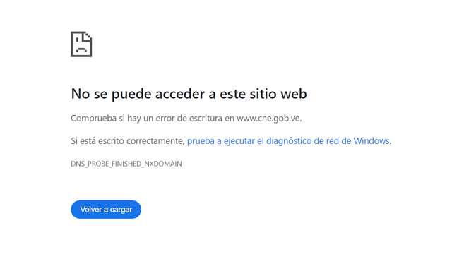 La página web del CNE está caída. Foto: CNE   