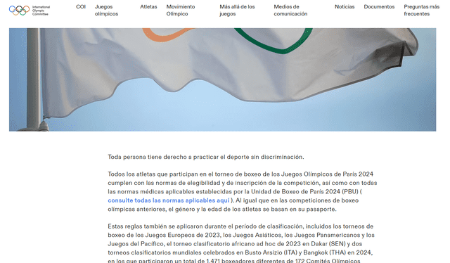  Declaración del COI y la Unidad de Boxeo de París (PBU). Foto: captura en web / Juegos Olímpicos en París.   