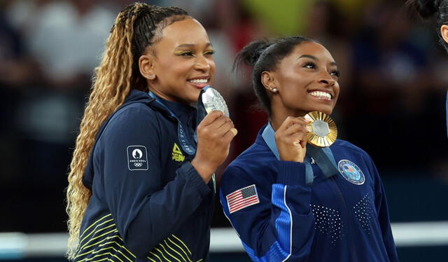 Simone Biles y Rebeca Andrade en los Juegos Olímpicos 2024. Foto: Marca   